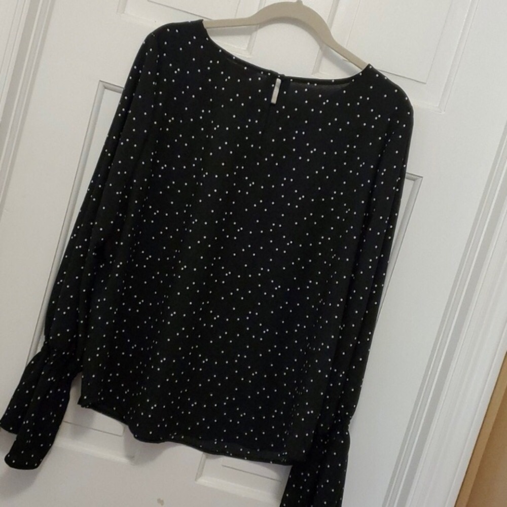 White House Black Market Black Blouse with White Dot Print - Picture 6 of 6